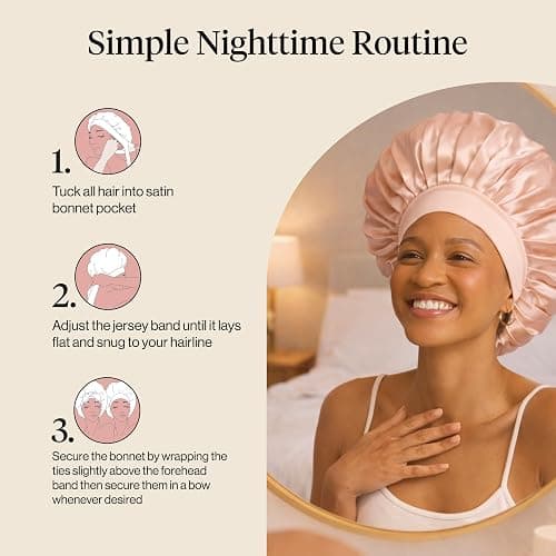 Kitsch XL Satin Bonnet for Sleeping - Blush | Softer Than Silk Bonnet For Sleeping Women - Secure Fit, Adjustable & Prevents Breakage Hair Bonnet For Sleeping thumbnail 7