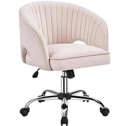 Yaheetech Schminkstuhl mit Samtbezug, Schreibtischstuhl mit Armlehnen, Drehstuhl mit Rollen, Höhenverstellbar Homeoffice Stuhl, Bürosessel mit Schaukelfunktion, drehbar Polsterstuhl Cremeweiß - Image 1