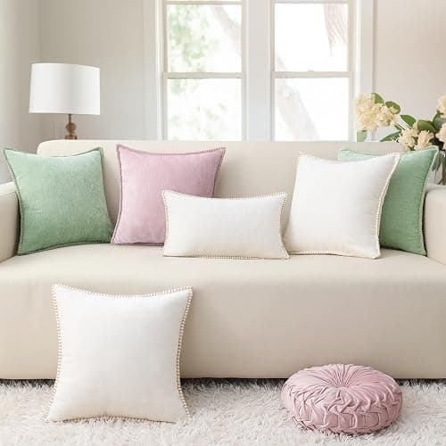 decorUhome Soft Chenille Throw Pillow Covers 12x20 Set of 2 Blush Pink | Fall Textured Decorative Throw Pillow Cases Stitched Edge Modern Farmhouse Luxury Boho Velvet for Couch Sofa Bed Home Decor thumbnail 7
