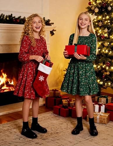 GRACE KARIN Girls Fall Dress Floral Long Sleeve Midi with Smocked Waist for Holiday Party 6-14Y thumbnail 6