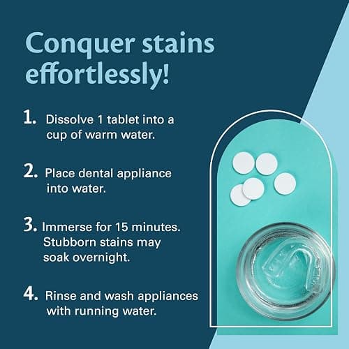 Overnight + Whitening Retainer Cleaner, Remove Stains, Discoloration, and Plaque | 4 Month Supply | Denture Cleanser with Whitening Boost,120 Tablets by M3 Naturals thumbnail 5