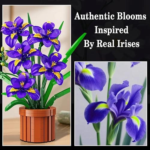 CUBIMANA Flowers Botanicals Iris Building Set - Artificial Purple Bonsai Plant for Home Office Décor, 808PCS Fake Flowers Building Block Indoor Decoration, Floar Birthday for Adults thumbnail 5