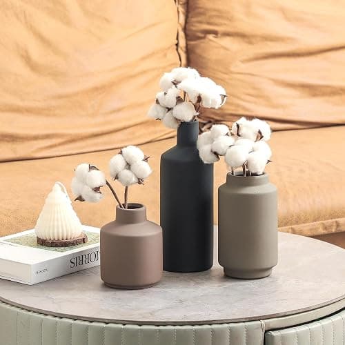 Ceramic Vase Set of 3, Modern Decorative Vases for Home Decor, Small Flower Pottery Vase Sets, Boho Farmhouse Rustic Vases for Living Room, Kitchen, Bedroom, Bathroom, Shelf, Table thumbnail 8