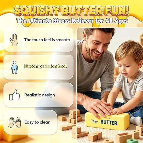 Giant Butter Squishy 2026 New 14oz TPR Butter and Cheese Squishy Soft Squeeze Stress Balls for Stress Relief Anxiety Sensory Gifts for Adults Anxiety Relief Party Favors (1pcs) thumbnail 7