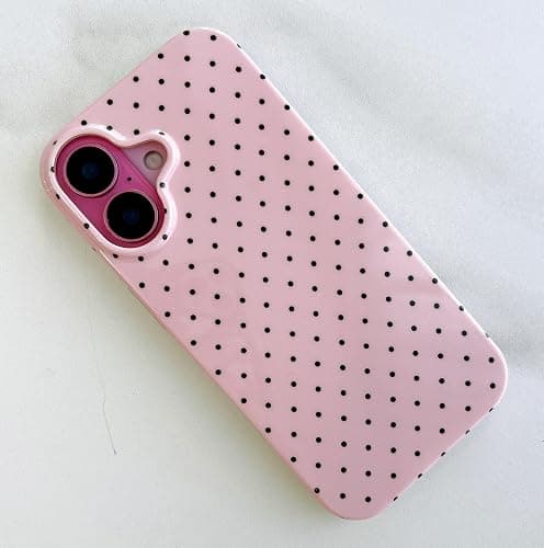 Qokey Compatible with iPhone 16 Case, Black Polka Dot TPU Glossy Case, Cute Simple Aesthetics Design for Girls Women, Lightweight Soft Slim Protection Fashionable Cover - Pink thumbnail 6