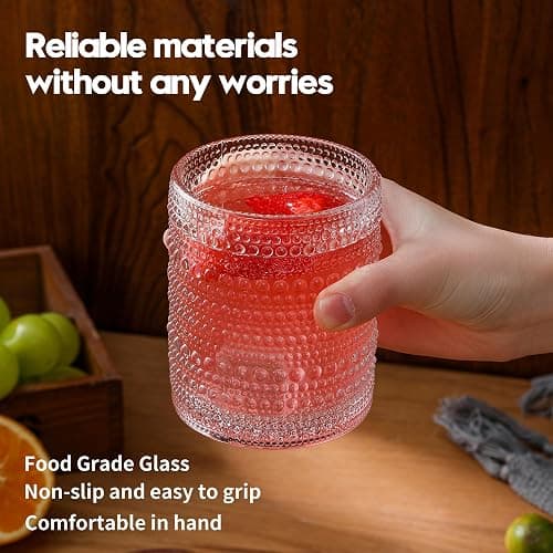 HomeVogue Hobnail Drinking Glasses Set of 6,12 oz Vintage Glassware Set Cocktail Glass Set, Embossed Clear Water Tumbler,for Beer, Whiskey,Juice and Various Mixed Drinks (Clear) - 12oz-clear thumbnail 5