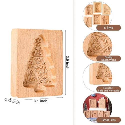 eBoot 6 Pcs Wooden Cookie Molds - Biscuit Carved Mould DIY Stamps Cutter Embossing Mold Funny 3D Press for Valentine's Baking Tool, 6 Styles (Santa Claus) thumbnail 3