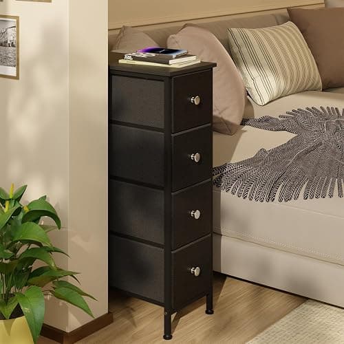 Fixwal Narrow Storage Cabinet, Small Dresser with 4 Drawers, Slim Fabric Dresser Storage for Small Spaces, Black Nightstand Side Table for Bedroom, Bathroom, Laundry, Closet, Dorm thumbnail 7