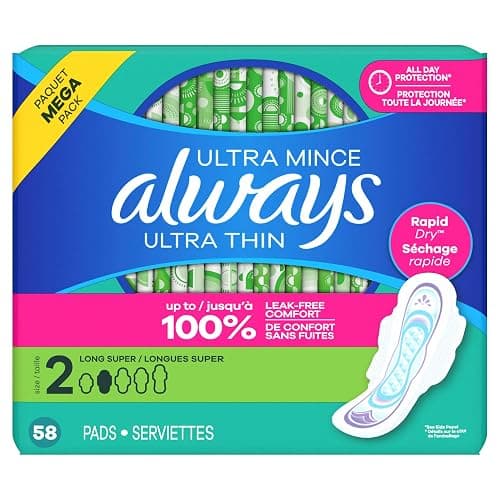 Always Ultra Thin Pads with Wings, Size 2, Long Super, 58 Count thumbnail 9