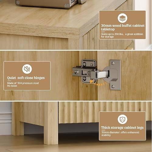Lulive Fluted Buffet Cabinet with Storage Sideboard Cabinet Adjustable Shelves for Kitchen Living Room, Kitchen, Entryway thumbnail 4