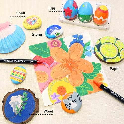 Recheel 72 Colors Acrylic Paint Markers, Dual Tip with Fine Tip and Brush Tip Pens for Stone, Wood, Canvas, Glass, Ceramic, Metal, Rock, Fabric, DIY Art Projects thumbnail 4