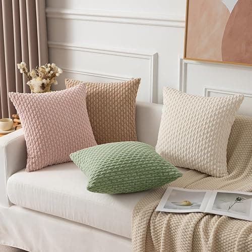 Kevin Textile Spring Boho Cushion Covers 45 x 45 cm Set of 2 Soft Striped Corduroy Decorative Square Cushions Covers 18x18 Inch with Invisible Zipper for Chair Couch Sofa Bedroom, Sage Green thumbnail 6