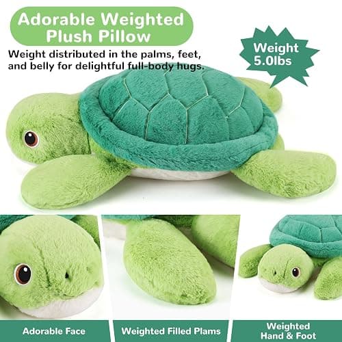 gnomantic Turtle Weighted Stuffed Animals - 28 Inch 5.0 Pounds Weighted Plushies Sea Turtle Stuffed Animal - Large Tortoise Plush Pillow - Cute Plush Toy Gifts for Kids & Adults (28" 5.0 lbs) - Turtle-Large thumbnail 4