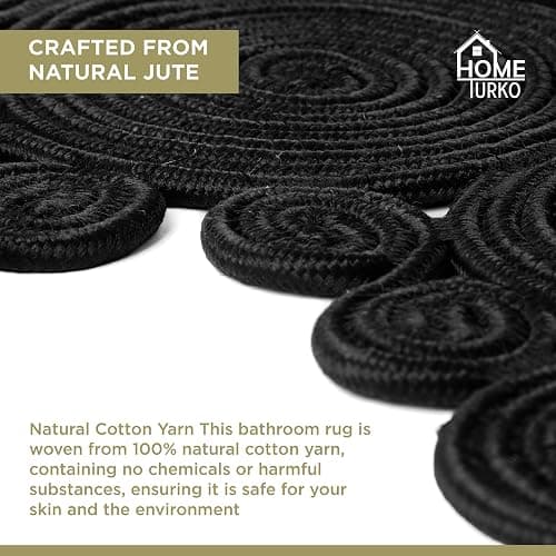 Home Turko Boho Jute Bath Mat | Handmade Washable Toilet Rug | Modern Bathroom Rug | Double Sided Woven Boho Bathroom Decor | 23.6 x 15.7 inches thumbnail 3