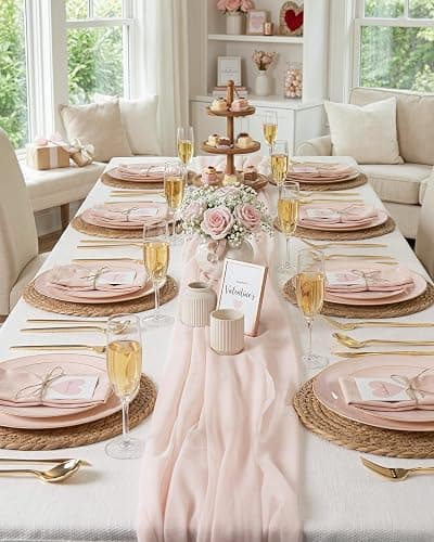 PULOTE 100PCS Pink Plastic Plates - Heavy Duty Pink and Gold Disposable for Party, Wedding, Valentines & Galentines Day, Include 50 Each (Dinner & Dessert) Plates thumbnail 9