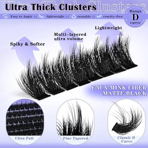 Spiky Lash Clusters Kit 300D Manga Volume Lash Clusters with Spikes 10-22MM Eyelash Clusters D-Curly DIY Lash Extension Kit Dramatic Spiky Look Eyelash Extension Kit by FOINEMYED thumbnail 5