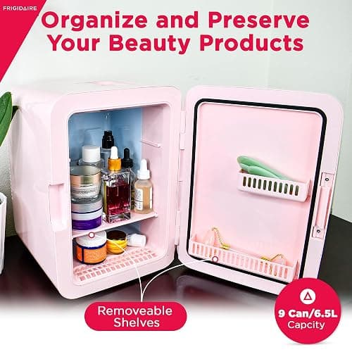 FRIGIDAIRE Mini Cooler, Portable Compact Personal LED Lighted Mirror Fridge, 6.5L Capacity Chills 9 Cans, 100% Freon-Free & Eco Friendly, for Makeup, Skincare, 12"D x 8"W x 12"H (Pink) thumbnail 2