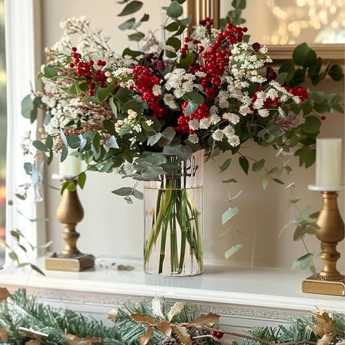ComSaf Glass Cylinder Vases, Bud Vase for Centerpieces, 8 Inch Tall Ribbed Vase Hurricane Floating Candle Holder, Decorative Flower Vases for Wedding Reception, Home Decor, Housewarming Gift (Clear) thumbnail 6