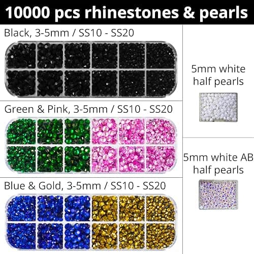 Hot Fix Tool with 10000 Rhinestones and 300 Pearls for Blinging Clothes, Fabric, Clothing, Leather, Hotfix Bedazzler Kit with 6 Tips, Stand, Gift Box, Manual, Glove, Stencils, Tray, Tweezers, Picker thumbnail 3