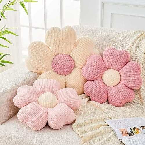 Kcvvcr Flower Throw Pillow, Cute Flower Shaped Pillow Decorative Throw Pillow for Bed Couch, Soft Daisy Pillows Floor Seating Cushion Cushions (14.9 Inch Light Pink) thumbnail 3
