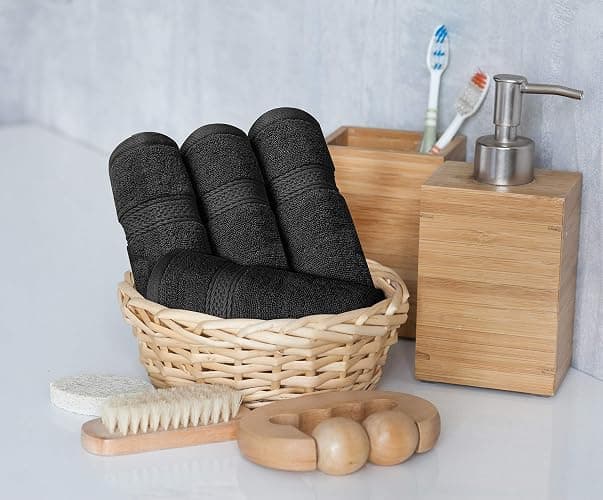 Utopia Towels 8 Piece Premium Towel Set, 2 Bath, 2 Hand, and 4 Wash Cloths, 600 GSM 100% Ring Spun Cotton, Highly Absorbent Towels for Bathroom, Gym, Hotel, and Spa, Black thumbnail 8