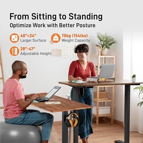 IMHome Electric Standing Desk 40x24 Inches Height Adjustable Desk, Brown | Computer Desk for Home and Office, Height Memory Buttons, Display, 2 Headphone Holders thumbnail 2