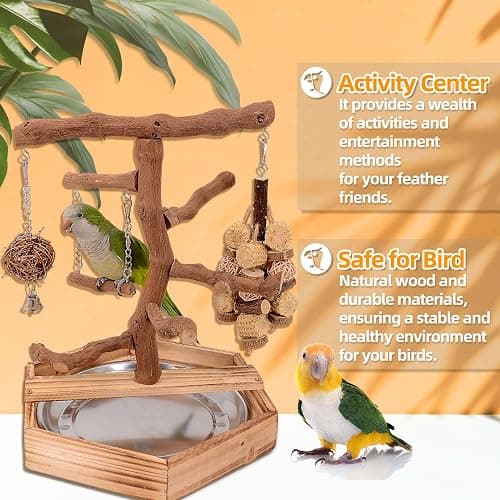 LIMIO Natural Grape Wood Bird Parakeet Playground - Perch Stand for Parakeets, Cockatiels, and Small Birds Toys thumbnail 5