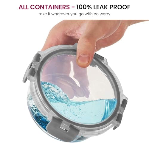 FineDine 24 Piece Glass Storage Containers with Lids - Leak Proof, Dishwasher Safe Glass Food Storage Containers for Meal Prep or Leftovers, Gray - Grey - 24 Piece thumbnail 5