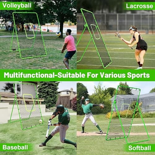 4×7ft Rebounder Net，Soccer Rebounder with Adjustable 5 Angles，6 Ground Stakes，1 Glove，Baseball Rebounder Net with Fluorescent Green Pitching Target，Net for Individual/Team Baseball Training thumbnail 6