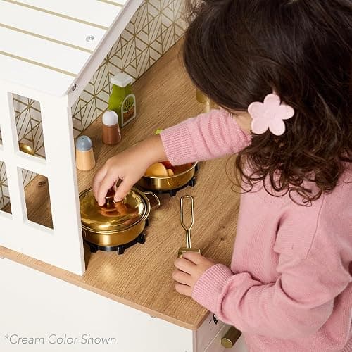 Best Choice Products Pretend Play Wooden Farmhouse Kitchen Set for Kids w/Toy Storage, Clicking Knobs, Windows, 5 Accessories Included - Ocean thumbnail 8
