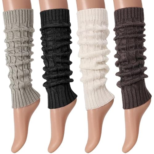 Fingertip WD Leg Warmers for Women | Winter Knee High Cable Knit Warm Long Boot Socks for 80s Accessories Party Yoga Dance - Image 1