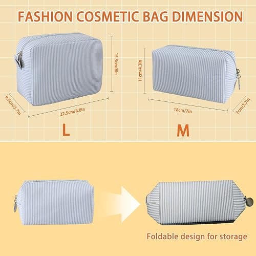 CALINNL 2pcs Makeup Bag Travel Toiletry Bag for Women Lightweight Make Up | Purse Organizer Pouches Large Cosmetic Bag Small Makeup Pouch Medicine Bag Travel Essentials for Women Light Blue thumbnail 3