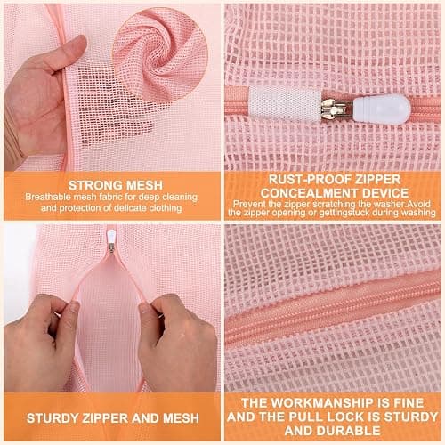 4-Piece Pink Medium Durable Organic Cotton Mesh Laundry Bags with Sturdy Zippers and Breathable Mesh are Delicate Laundry Bags for Underwear, Clothes, Pants and Socks thumbnail 5