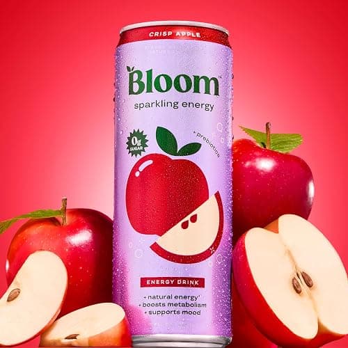 Bloom Nutrition Sparkling Energy Drink - Natural Caffeine, Zero Sugar, 180mg Caffeine - Antioxidant-Rich with Green Coffee Bean, Green Tea Extract, Prebiotics - Crisp Apple - 12oz 12 Pack thumbnail 2