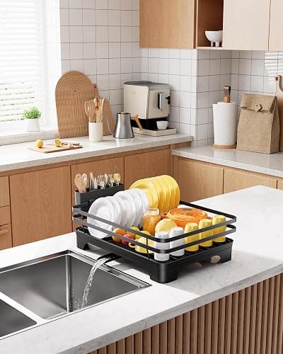Kitsure Dish Drying Rack - Multi-Functional Dish Rack for Kitchen Counter with Cutlery Holder, Rust-Proof Storage Solution with Rotatable, 15.7" x 12.0" x 5.5", Black thumbnail 8
