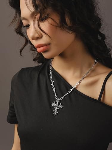 HAQUIL Gothic Barbed Wired Chain Goth Pendant Necklace, Halloween Gothic Punk Grunge Jewelry Gift for Women thumbnail 6