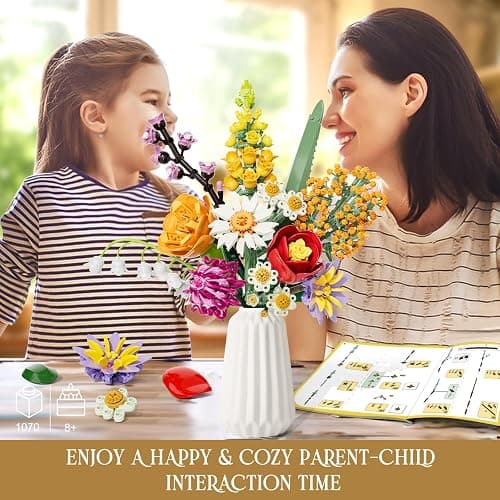 WIDELAND Flowers Bouquet Building Set, 1070PCS Artificial Plant Flower Kit Toy for Adults Kids Women Her, Wildflower Botanical Collection, Home Decor Gift for Birthday, Christmas (No Vase) thumbnail 2