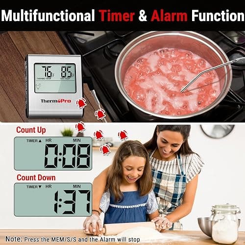 ThermoPro TP16 Large LCD Digital Cooking Food Meat Thermometer for Smoker Oven Kitchen BBQ Grill Thermometer Clock Timer with Stainless Steel Temperature Probe thumbnail 3