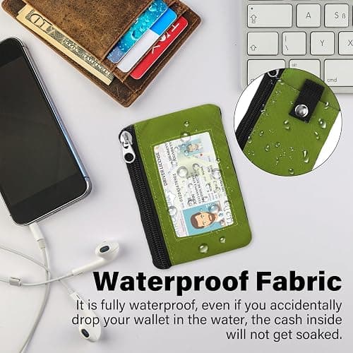 ZHOMA Minimalist RFID Wallet with Lanyard, Multi-functional ID Case with 2 Zipper Pockets and Key Chain for Men and Women, Tactical Badge Pouch Cards Holder, Coin Purse for Travel Sports - Grass Green thumbnail 5