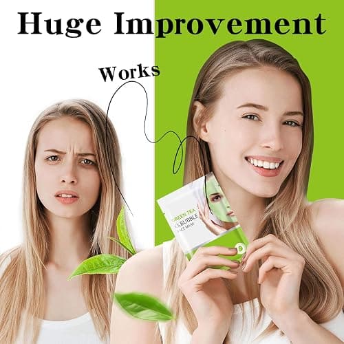IREV 10 Pack Green Tea O2 Bubble Face Masks Sheet, Bubble Facial Mask, Foaming Face Mask, Purifying Facial Mask for Acne and Pores, Moisturizing Spa Face Masks Skincare, Brightening Beauty Masks thumbnail 3