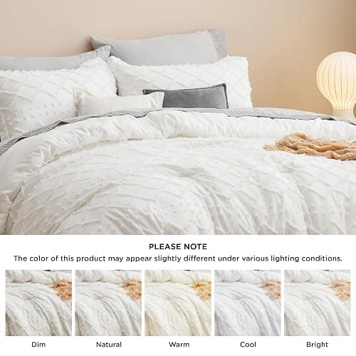 Bedsure Full Comforter Set - Ivory Comforter, Boho Tufted Shabby Chic Bedding for Kids, 3 Pieces Vintage Farmhouse Bed Set for All Seasons, Fluffy Soft Bedding with 2 Pillow Shams thumbnail 7