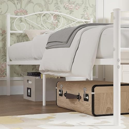 VECELO 14 Inch Twin Size Metal Platform Bed Frame with Headboard and Footboard, Heavy Duty Mattress Foundation with Steel Slats Support, No Box Spring Needed, White - White - Twin - Basic Bed Frame thumbnail 5