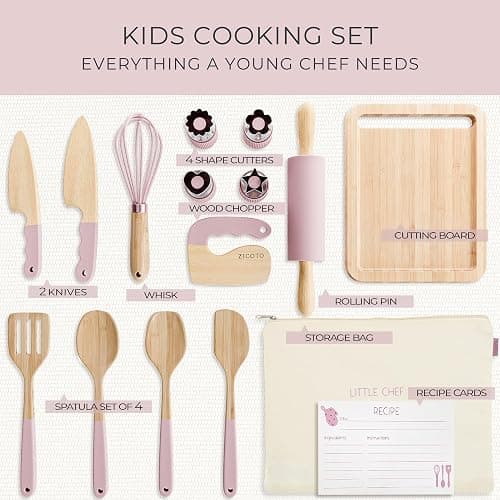 Wooden Cooking & Baking Set for Kids - Safe & Real Kitchen Tools Give Toddlers a Fun Cooking Experience - Durable Utensils are Perfect for Gifting to Create Lasting Family Memories thumbnail 5