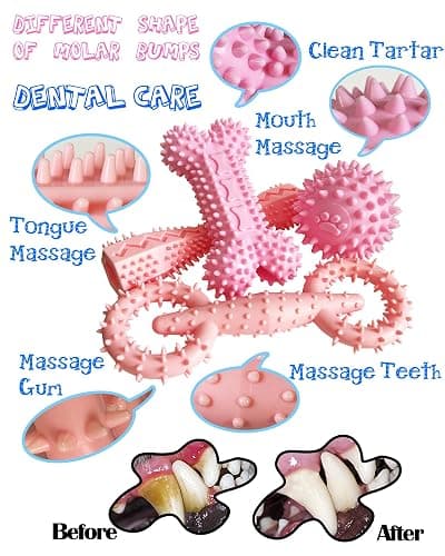 Cdyzqikm 4 Pack Puppy Teething Toys Dog Durable Chew Toys Soft Rubber Toy Dog Teeth Cleaning Toothbrush Toy Cute Interactive Toys for Puppies Small Breed (Pink) thumbnail 2
