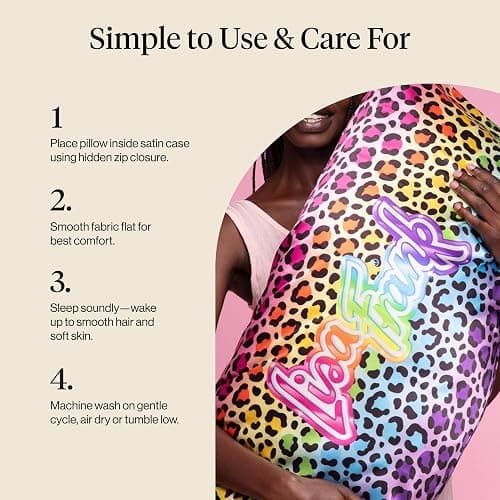 Lisa Frank x Kitsch Satin Pillowcase, Size 19x26 - Rainbow Leopard | Softer Than Silk Pillow Cases, Smooth Cooling Satin Pillow Case for Hair and Skin, Wrinkle-Free, Machine Washable thumbnail 6