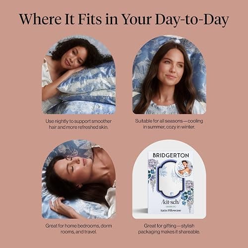Bridgerton x Kitsch Satin Pillowcase W/Zipper - Size 19x26, Garden Toile | Softer Than Silk Pillow Cases, Smooth Cooling Satin Pillow Case for Hair and Skin, Wrinkle-Free, Machine Washable thumbnail 6