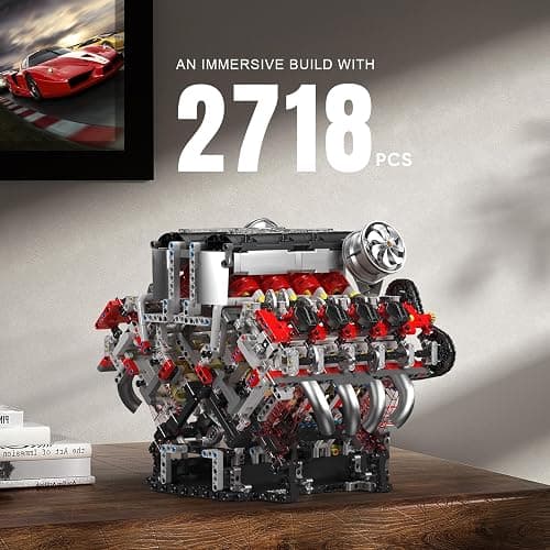 Mould King V8 Engine Building Blocks Sets, V8 Engine Model Kit That Runs, MOC Engineering Model Building Kit with Battery and Motor, 2718 PCS Building Blocks for Adults thumbnail 6