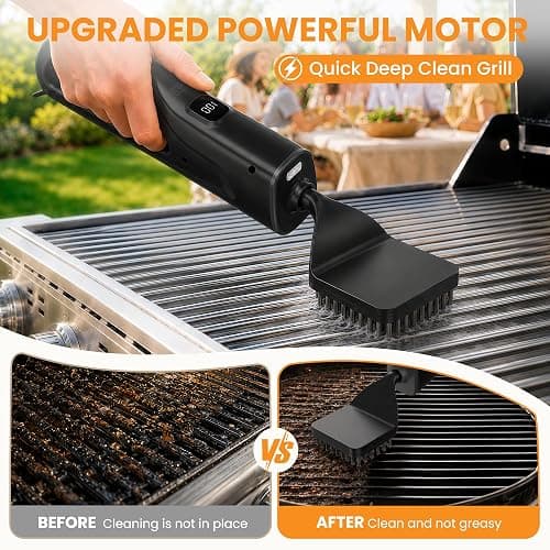 Electric Grill Brush with LED Light, Grill Cleaner for Outdoor Grill（Black） | Reciprocating Cleaning Action, Hot Grill Cleaning, Brushless Motor, 3-5H Runtime, LED Light, Ergonomic Handle, 4 Heads Kit thumbnail 2