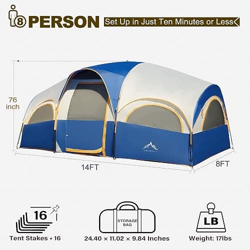 GoHimal 8 Person Tent for Camping, Waterproof Windproof Family Tent with Rainfly, Divided Curtain Design for Privacy Space, Portable with Carry Bag thumbnail 2
