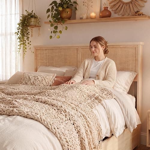 Brafab Natural Rattan Queen Bed Frame with Wooden Headboard and 4 Storage Drawers, Boho Cane Bed Metal Platform Bed with Strong Wooden Slat, Noise Free, No Box Spring Needed thumbnail 8